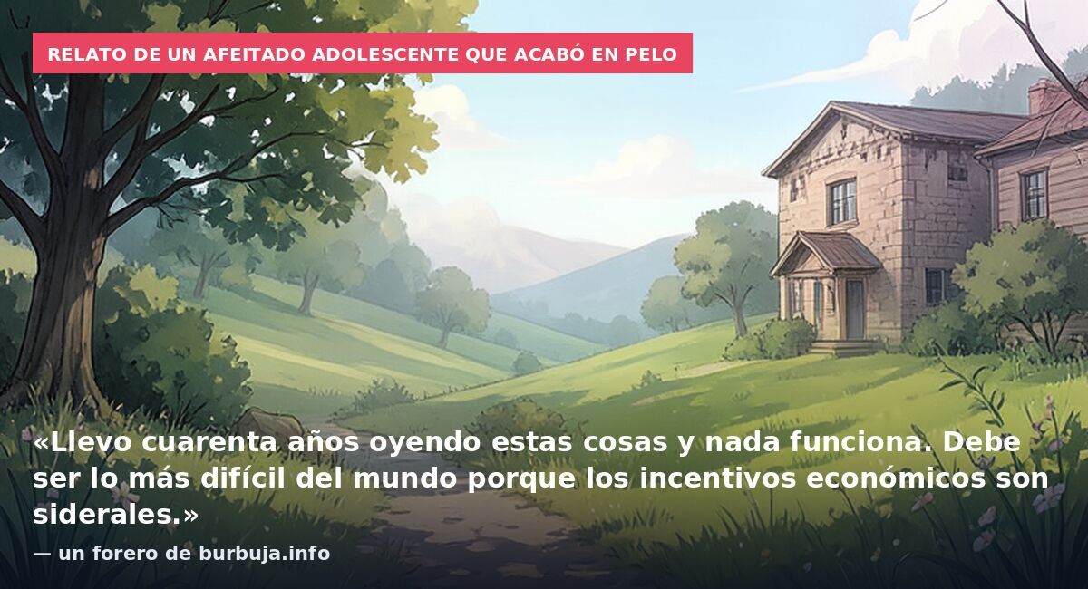 Relato de un afeitado adolescente que acabó en pelo: «Llevo cuarenta años oyendo estas cosas y nada funciona. Debe ser lo más difícil del mundo porque los incentivos económicos son siderales.» — un forero de burbuja.info