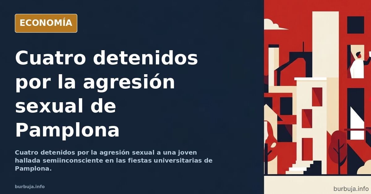 Ilustración editorial de una carpa universitaria nocturna en Pamplona con una zona apartada y una silueta femenina bajo un ár