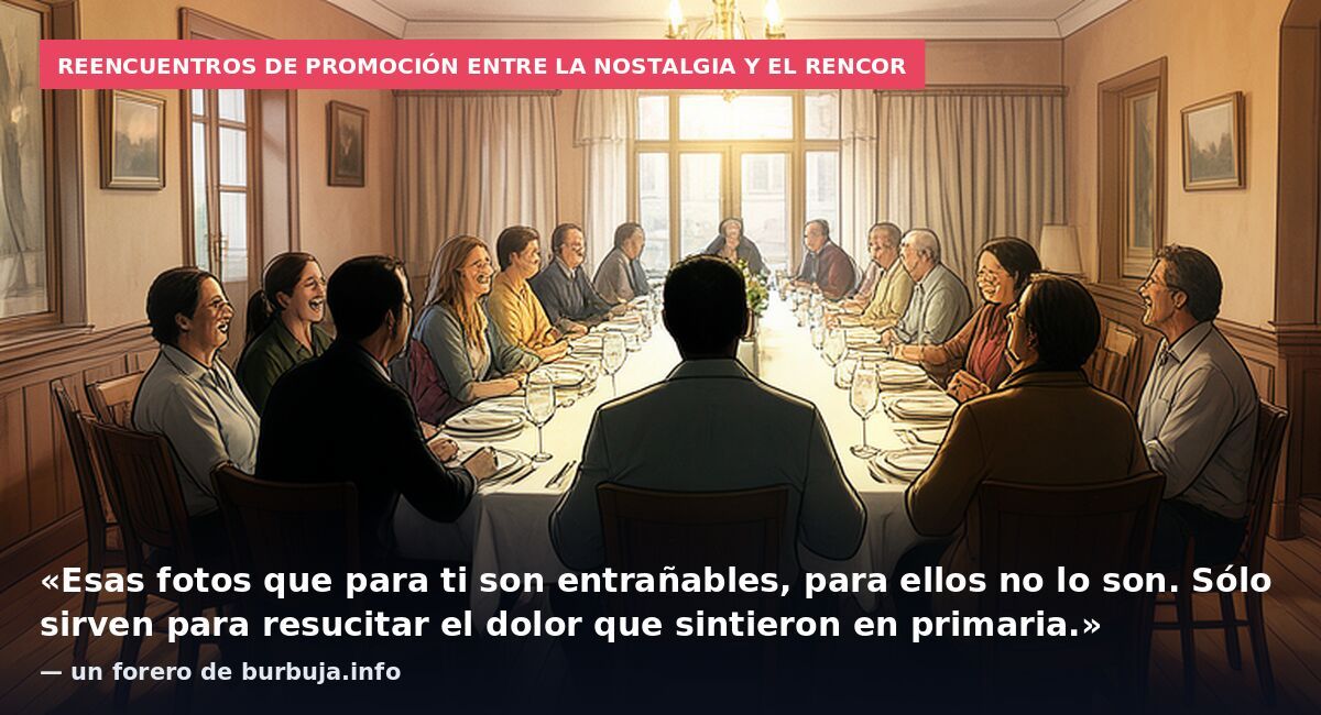 Reencuentros de promoción entre la nostalgia y el rencor: «Esas fotos que para ti son entrañables, para ellos no lo son. Sólo sirven para resucitar el dolor que sintieron en primaria.» — un forero de burbuja.info