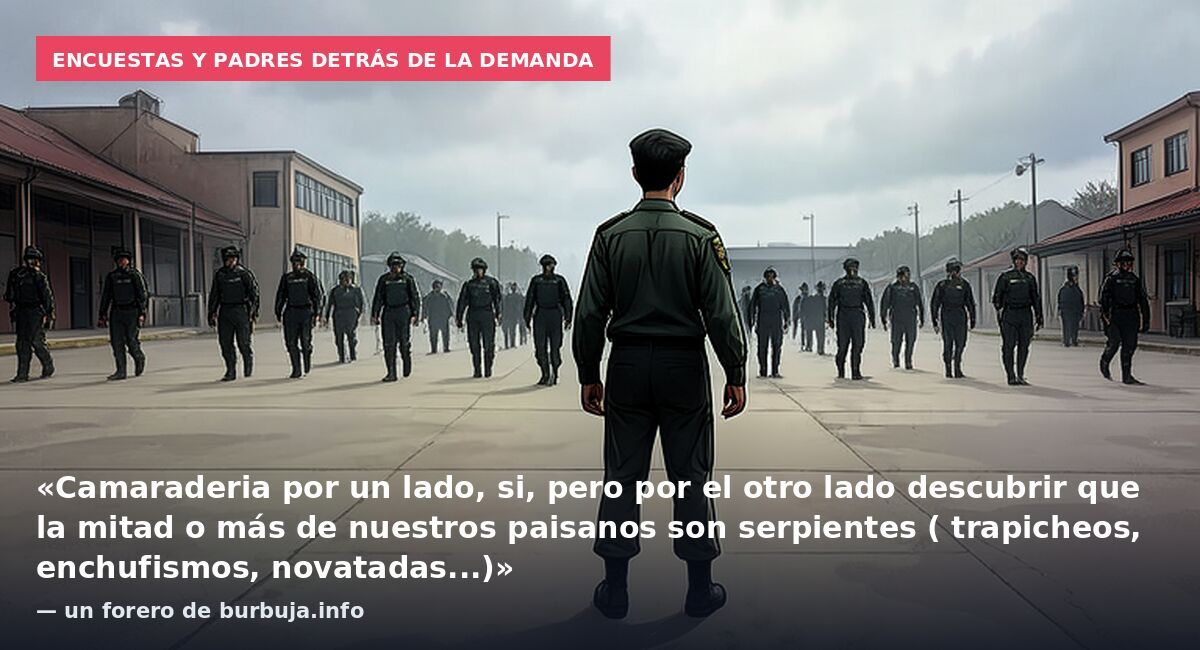 Encuestas y padres detrás de la demanda: «Camaraderia por un lado, si, pero por el otro lado descubrir que la mitad o más de nuestros paisanos son serpientes ( trapicheos, enchufismos, novatadas...)» — un forero de burbuja.info