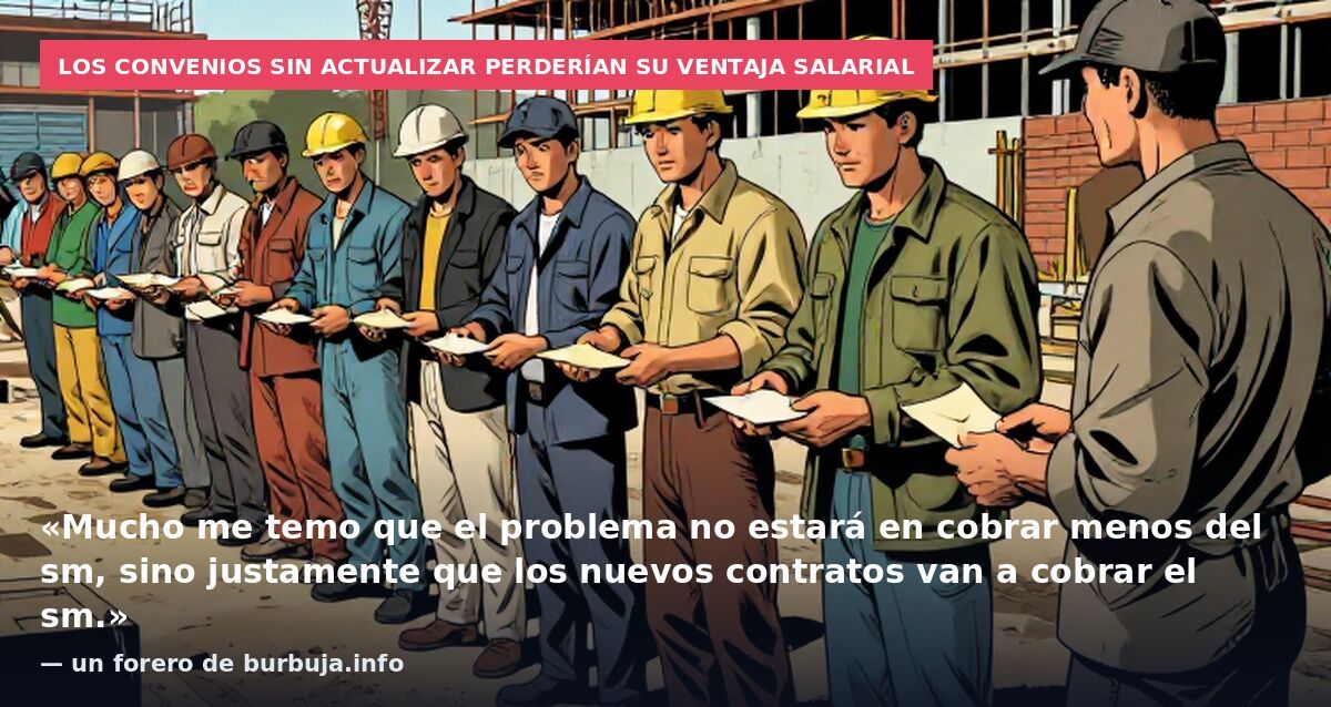 Los convenios sin actualizar perderían su ventaja salarial: «Mucho me temo que el problema no estará en cobrar menos del sm, sino justamente que los nuevos contratos van a cobrar el sm.» — un forero de burbuja.info