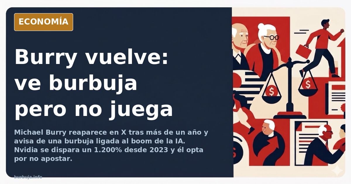 Ilustración editorial de un inversor frente a una pantalla con gráficos bursátiles en ascenso y una burbuja dorada sobre la i