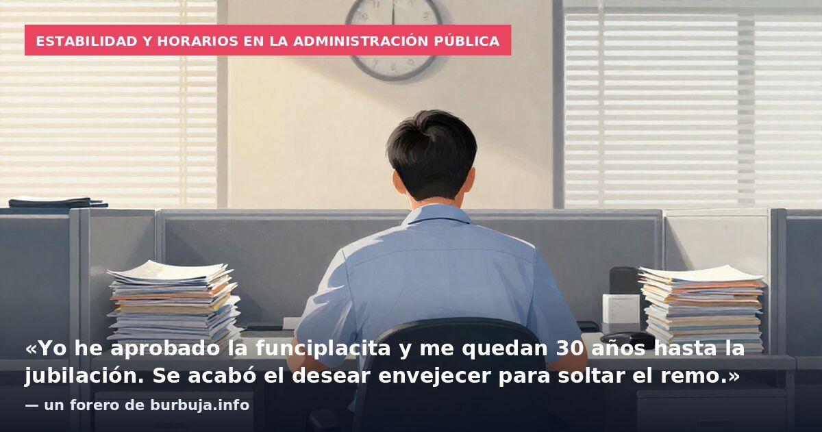 Estabilidad y horarios en la administración pública: «Yo he aprobado la funciplacita y me quedan 30 años hasta la jubilación. Se acabó el desear envejecer para soltar el remo.» — un forero de burbuja.info