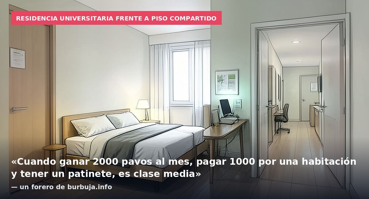 Residencia universitaria frente a piso compartido: «Cuando ganar 2000 pavos al mes, pagar 1000 por una habitación y tener un patinete, es clase media» — un forero de burbuja.info