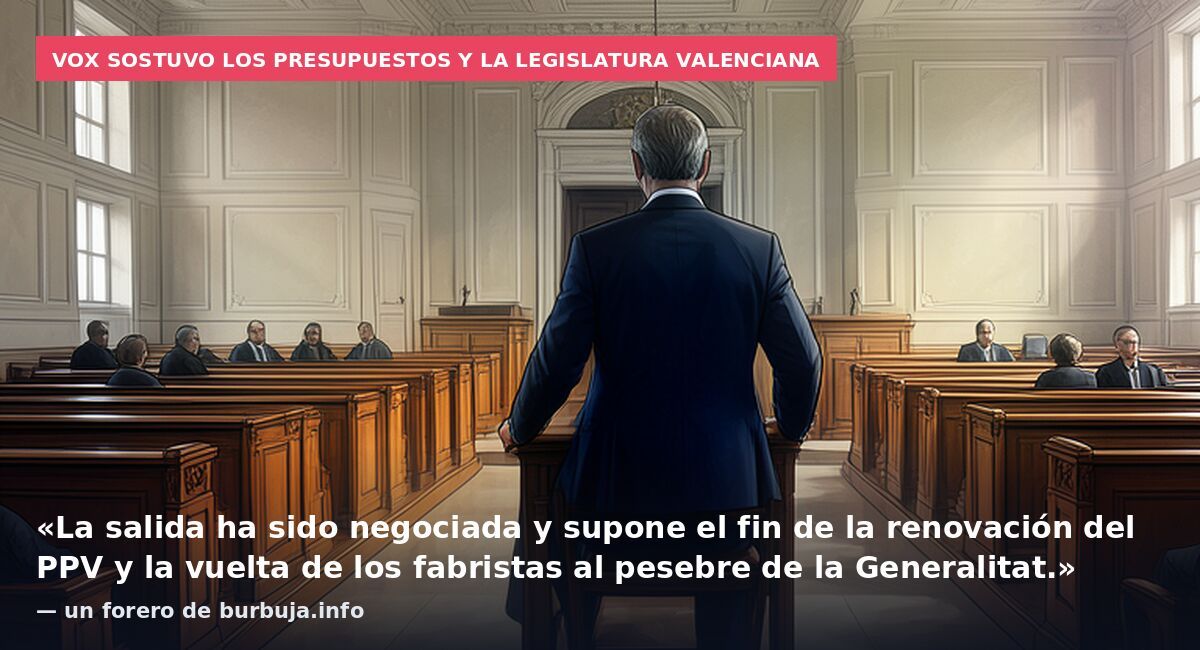 Vox sostuvo los presupuestos y la legislatura valenciana: «La salida ha sido negociada y supone el fin de la renovación del PPV y la vuelta de los fabristas al pesebre de la Generalitat.» — un forero de burbuja.info