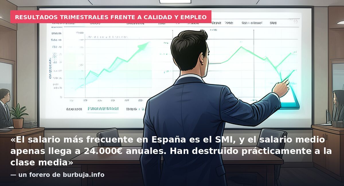 Resultados trimestrales frente a calidad y empleo: «El salario más frecuente en España es el SMI, y el salario medio apenas llega a 24.000€ anuales. Han destruido prácticamente a la clase media» — un forero de burbuja.info