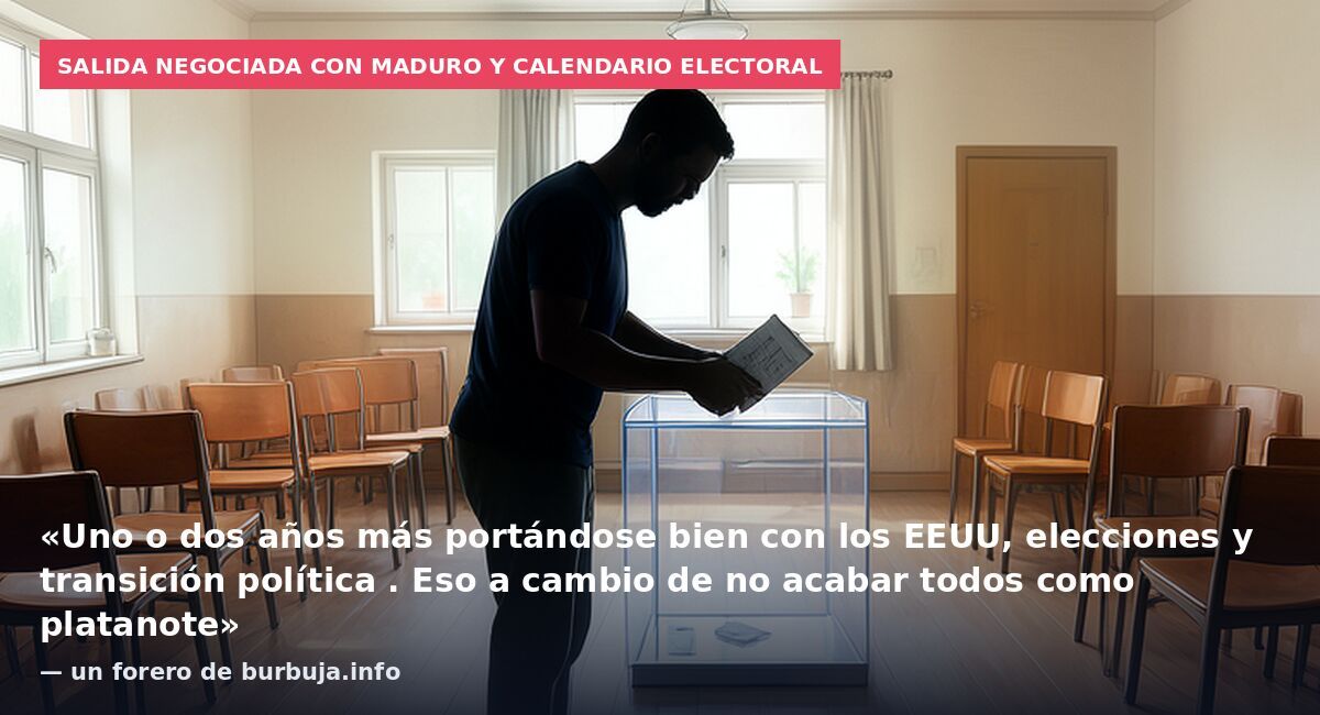 Salida negociada con Maduro y calendario electoral: «Uno o dos años más portándose bien con los EEUU, elecciones y transición política . Eso a cambio de no acabar todos como platanote» — un forero de burbuja.info