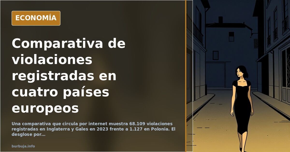 Gráfico comparativo de violaciones registradas en Inglaterra, Alemania, Francia y Polonia entre 2000 y 2023