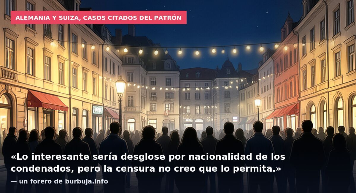 Alemania y Suiza, casos citados del patrón: «Lo interesante sería desglose por nacionalidad de los condenados, pero la censura no creo que lo permita.» — un forero de burbuja.info