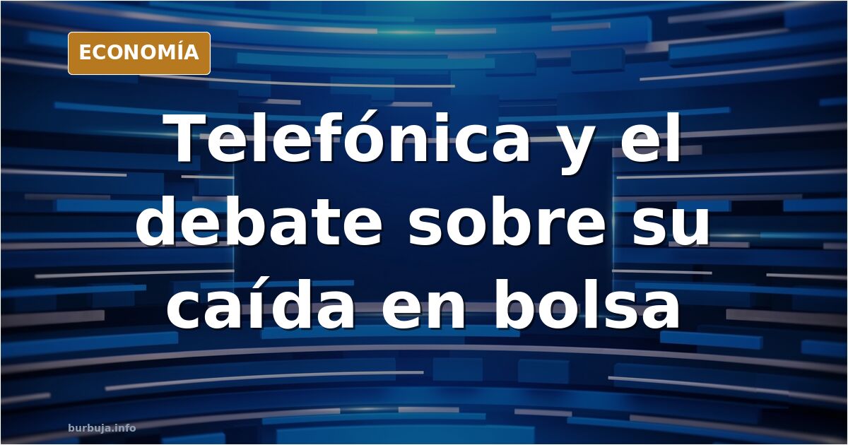 Gráfico bursátil con una flecha roja descendente sobre un fondo azul marino y dorado que representa la caída del 13% de Telef