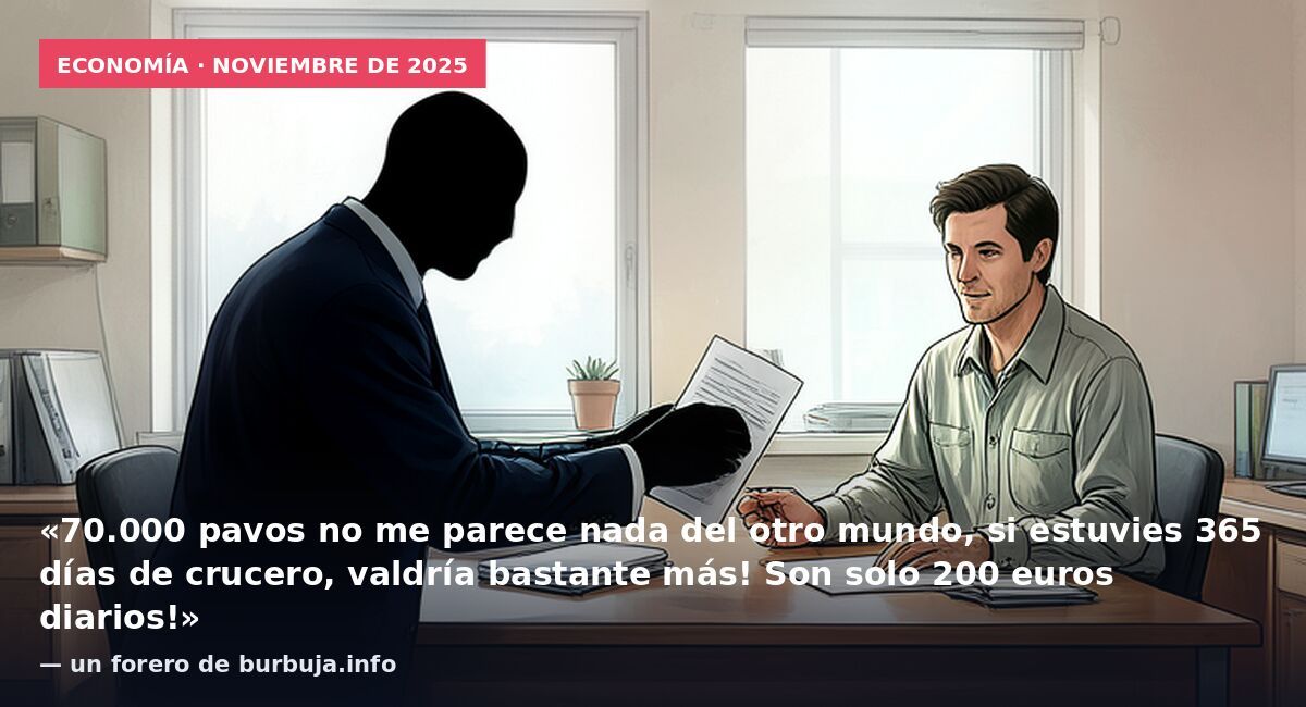 Economía · noviembre de 2025: «70.000 pavos no me parece nada del otro mundo, si estuvies 365 días de crucero, valdría bastante más! Son solo 200 euros diarios!» — un forero de burbuja.info