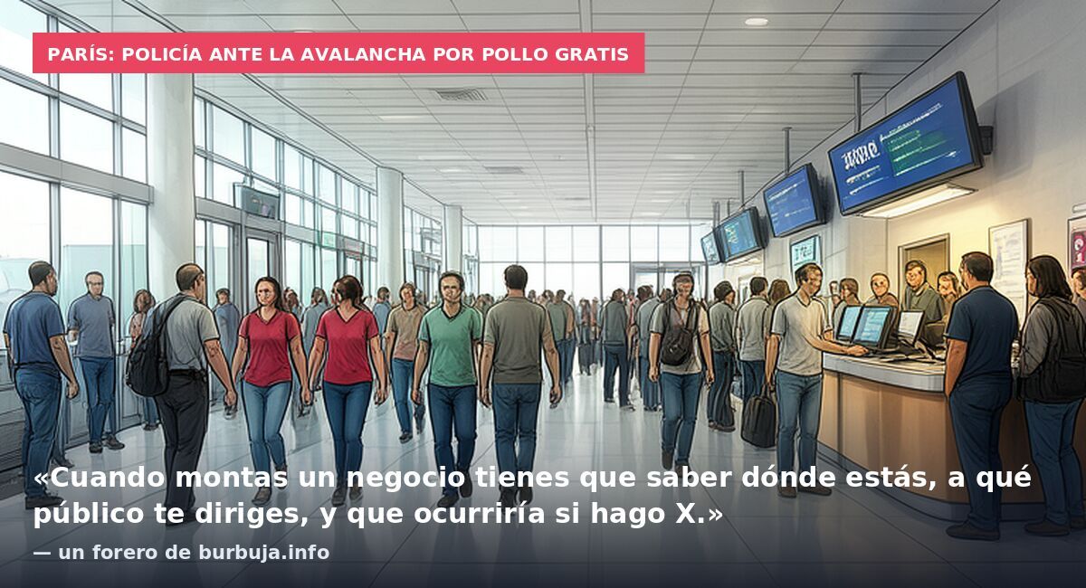 París: policía ante la avalancha por pollo gratis: «Cuando montas un negocio tienes que saber dónde estás, a qué público te diriges, y que ocurriría si hago X.» — un forero de burbuja.info