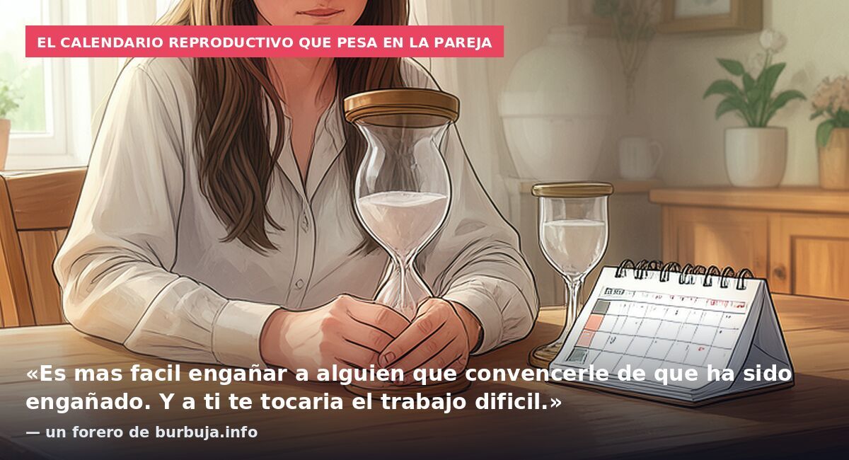 El calendario reproductivo que pesa en la pareja: «Es mas facil engañar a alguien que convencerle de que ha sido engañado. Y a ti te tocaria el trabajo dificil.» — un forero de burbuja.info