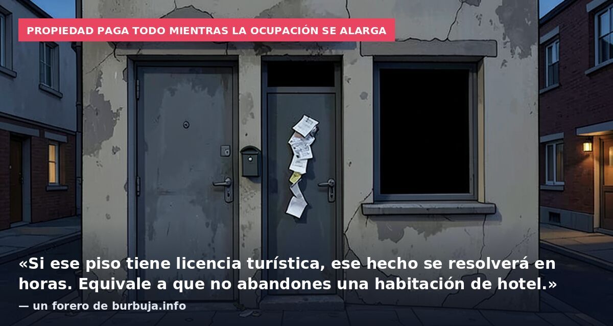 Propiedad paga todo mientras la ocupación se alarga: «Si ese piso tiene licencia turística, ese hecho se resolverá en horas. Equivale a que no abandones una habitación de hotel.» — un forero de burbuja.info