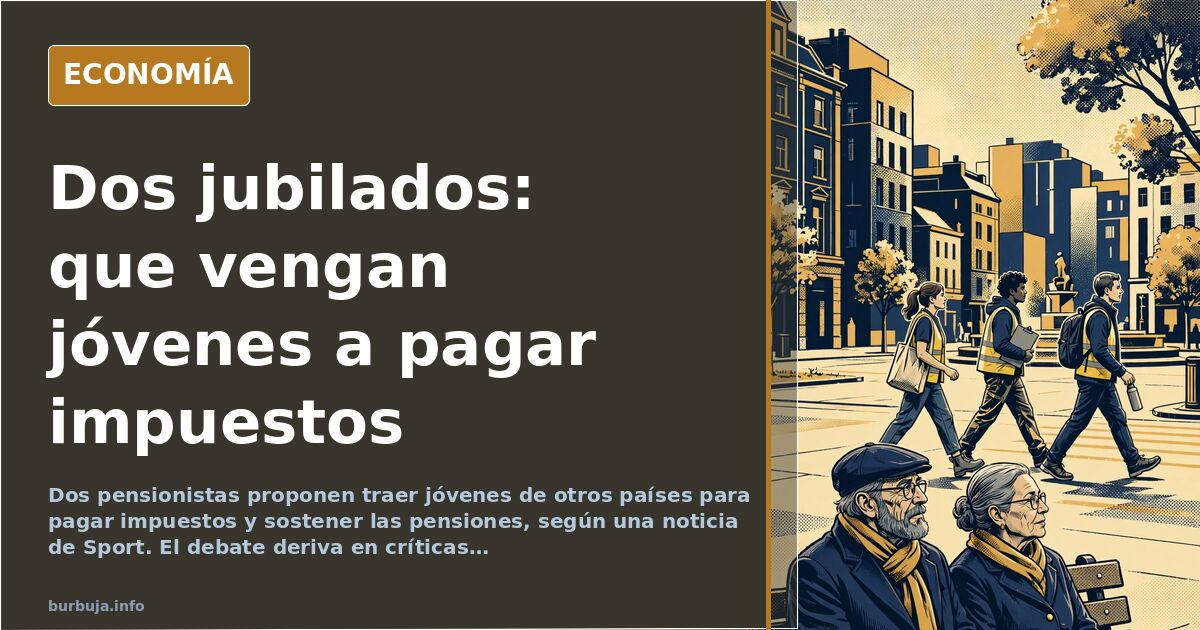 Ilustración editorial de un pensionista y un joven separados por una brecha económica y una hucha de pensiones vacía