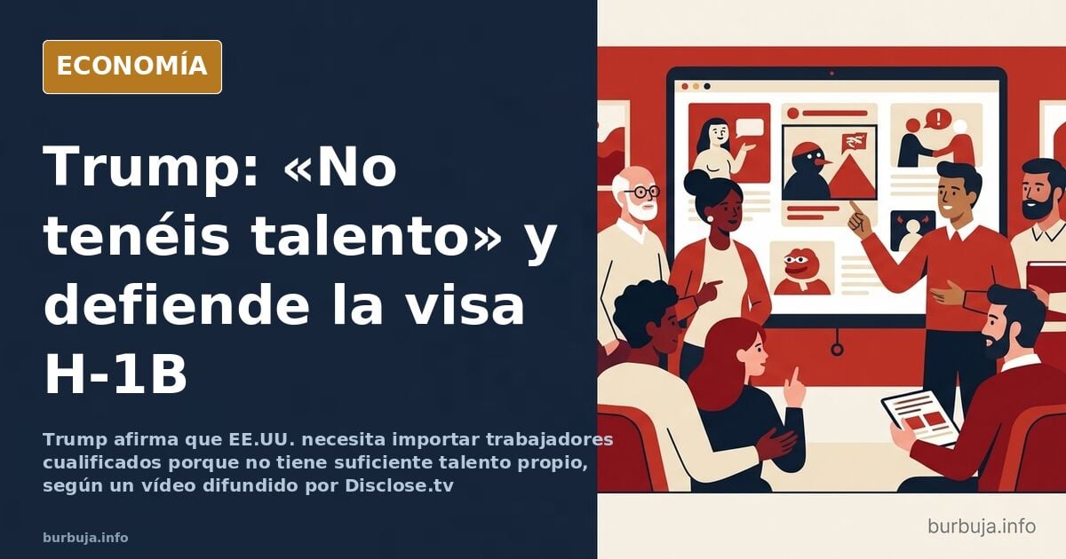 Ilustración editorial de un atril presidencial vacío con documentos sobre inmigración cualificada y una bandera al fondo