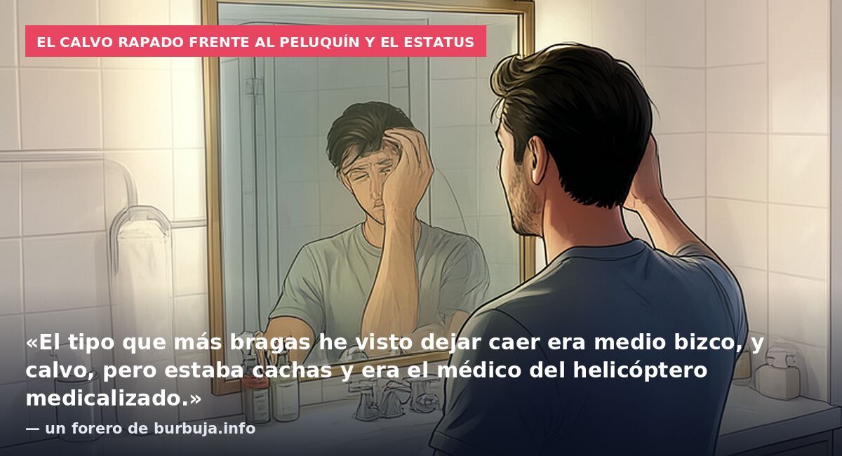 El calvo rapado frente al peluquín y el estatus: «El tipo que más bragas he visto dejar caer era medio bizco, y calvo, pero estaba cachas y era el médico del helicóptero medicalizado.» — un forero de burbuja.info