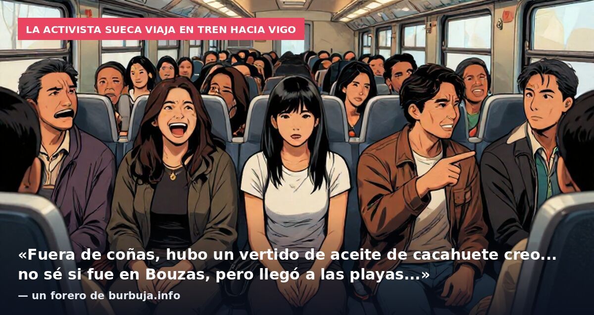 La activista sueca viaja en tren hacia Vigo: «Fuera de coñas, hubo un vertido de aceite de cacahuete creo... no sé si fue en Bouzas, pero llegó a las playas...» — un forero de burbuja.info