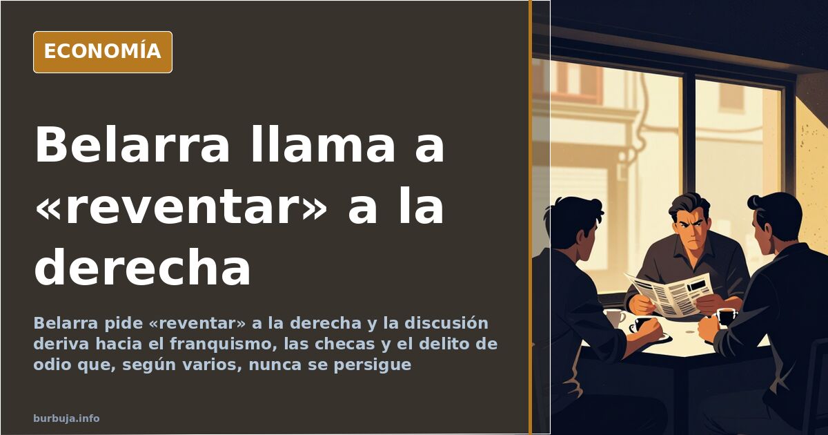 Ilustración editorial de una tribuna parlamentaria vacía con un micrófono y un cartel con la palabra reventar en tono navy y 