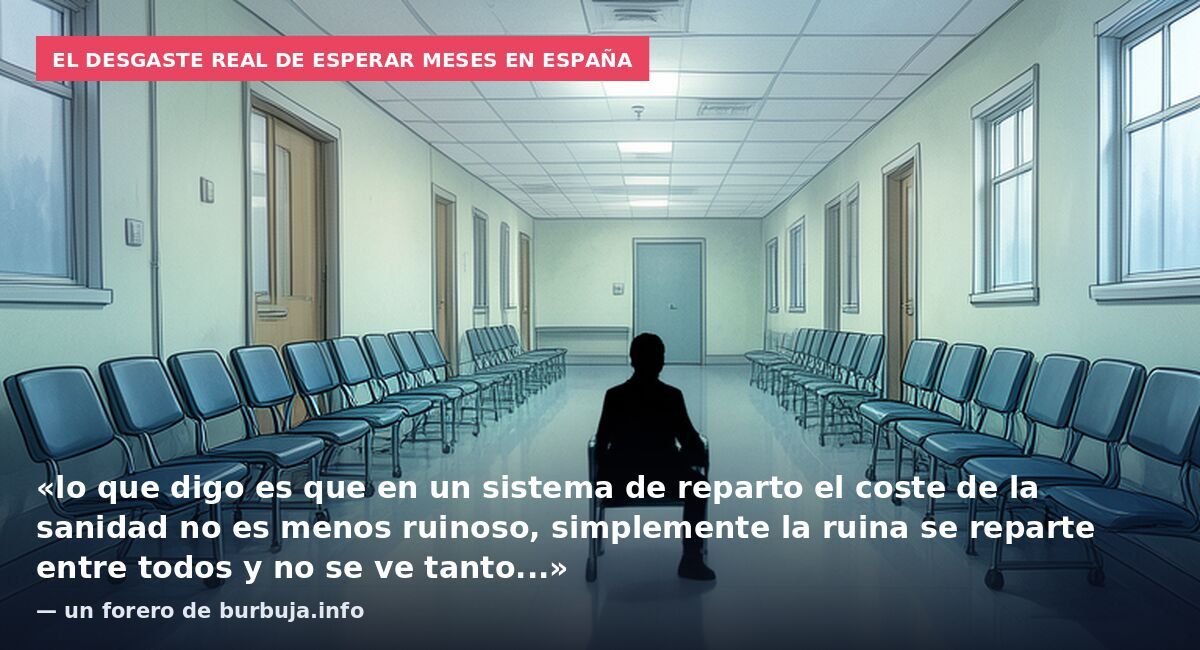 El desgaste real de esperar meses en España: «lo que digo es que en un sistema de reparto el coste de la sanidad no es menos ruinoso, simplemente la ruina se reparte entre todos y no se ve tanto...» — un forero de burbuja.info
