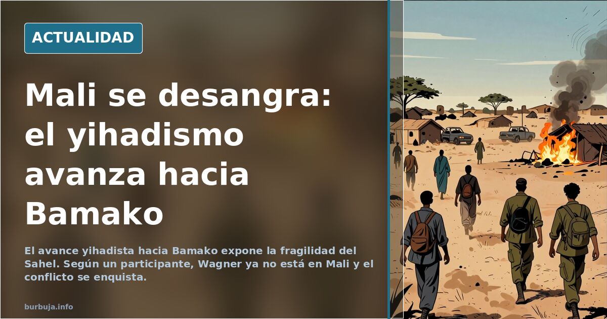 Vista aérea de una ciudad del Sahel con edificios bajos y polvorientos, bajo un cielo de tonos neutros, con presencia militar