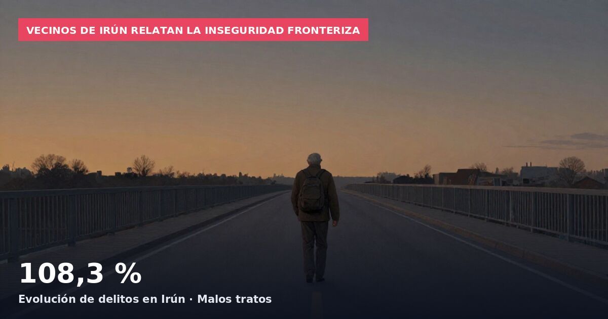 Vecinos de Irún relatan la inseguridad fronteriza: 108,3 % Evolución de delitos en Irún · Malos tratos