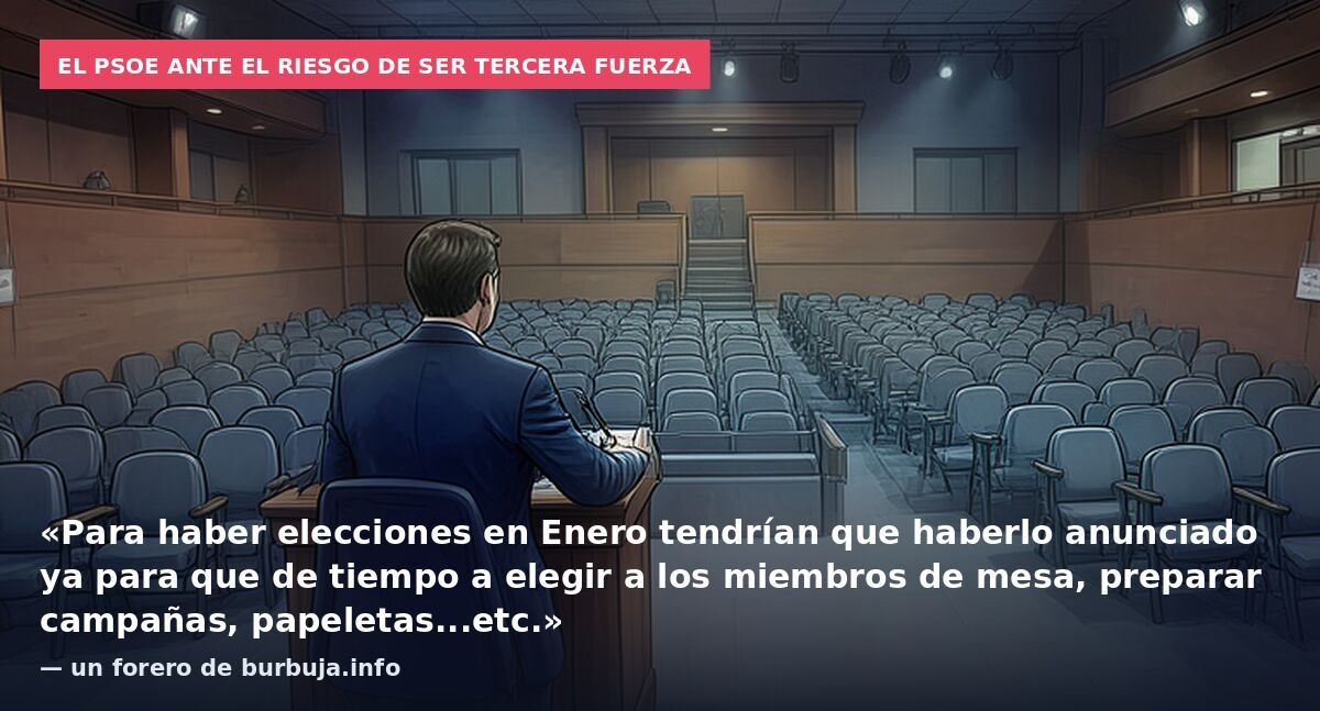 El PSOE ante el riesgo de ser tercera fuerza: «Para haber elecciones en Enero tendrían que haberlo anunciado ya para que de tiempo a elegir a los miembros de mesa, preparar campañas, papeletas...etc.» — un forero de burbuja.info