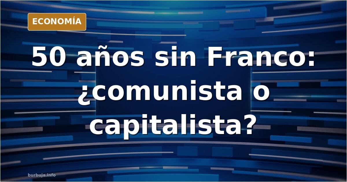 Ilustración editorial en azul marino y dorado de un retrato abstracto de Franco con símbolos económicos