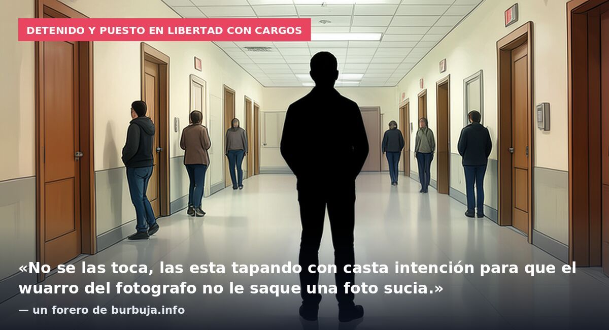 Detenido y puesto en libertad con cargos: «No se las toca, las esta tapando con casta intención para que el wuarro del fotografo no le saque una foto sucia.» — un forero de burbuja.info