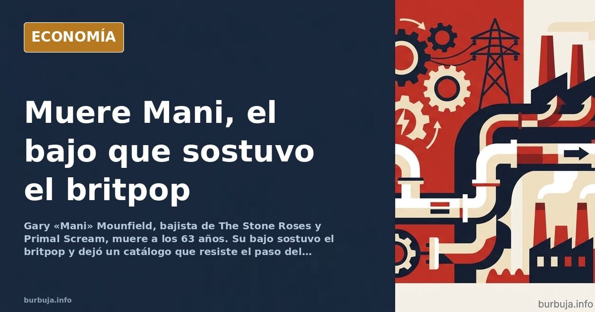 Ilustración editorial de un bajista de rock en primer plano, con un bajo eléctrico, en tonos azul marino y dorado, evocando l