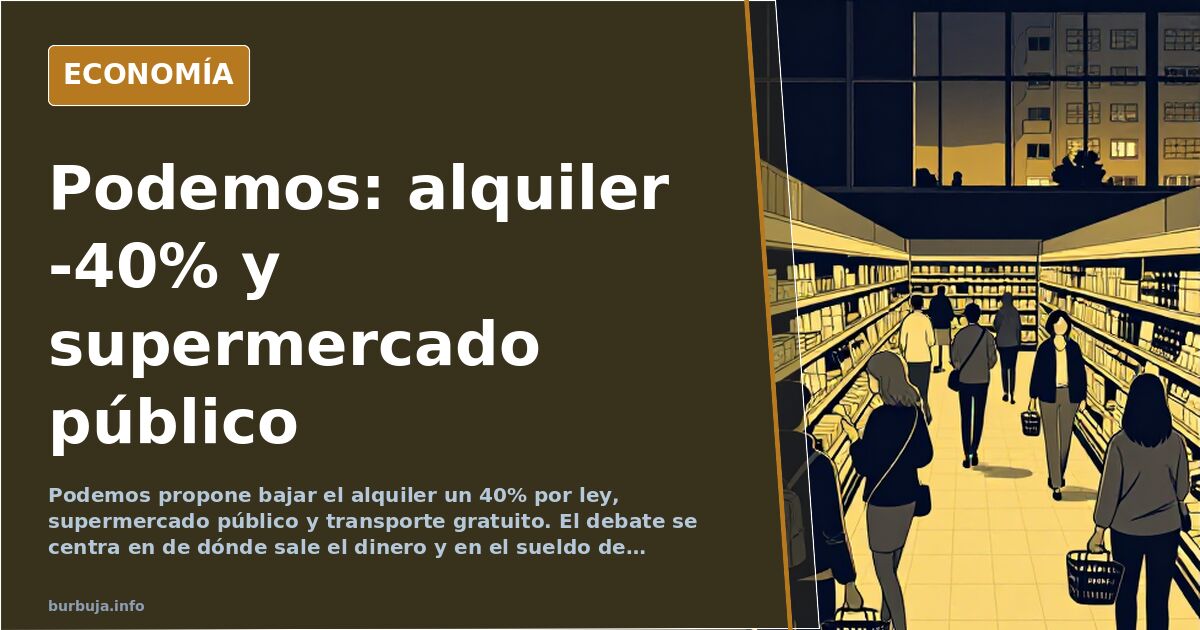 Ilustración editorial de una balanza inclinada con billetes y una cesta de la compra, símbolo de la propuesta de redistribuir