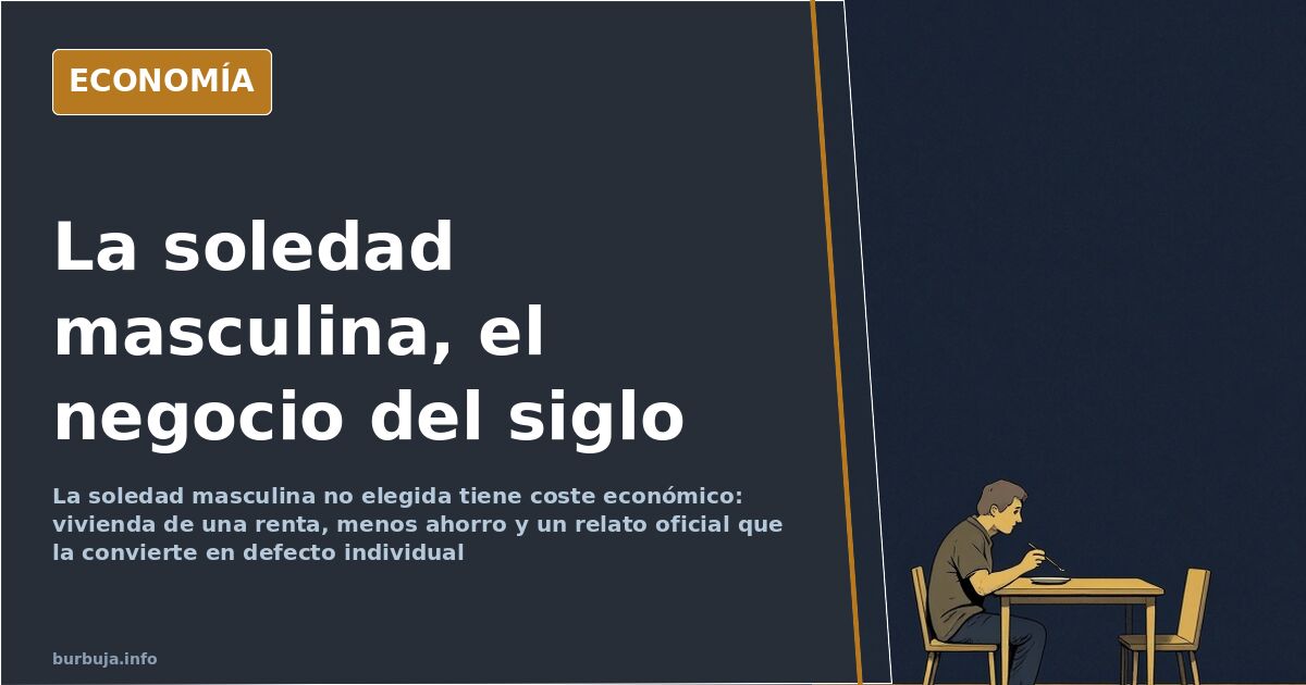 Ilustración editorial de un hombre joven solo en una ciudad nocturna, símbolo de la soledad masculina y su coste económico