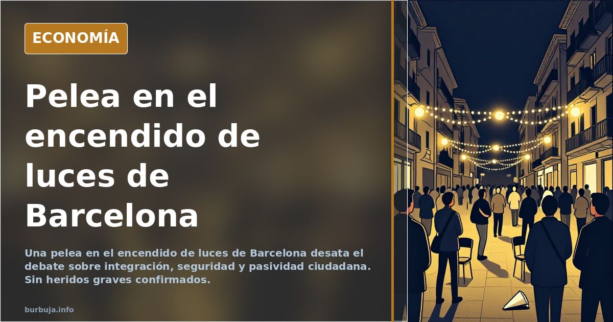 Multitud observando una pelea callejera durante el encendido de luces de Navidad en Barcelona