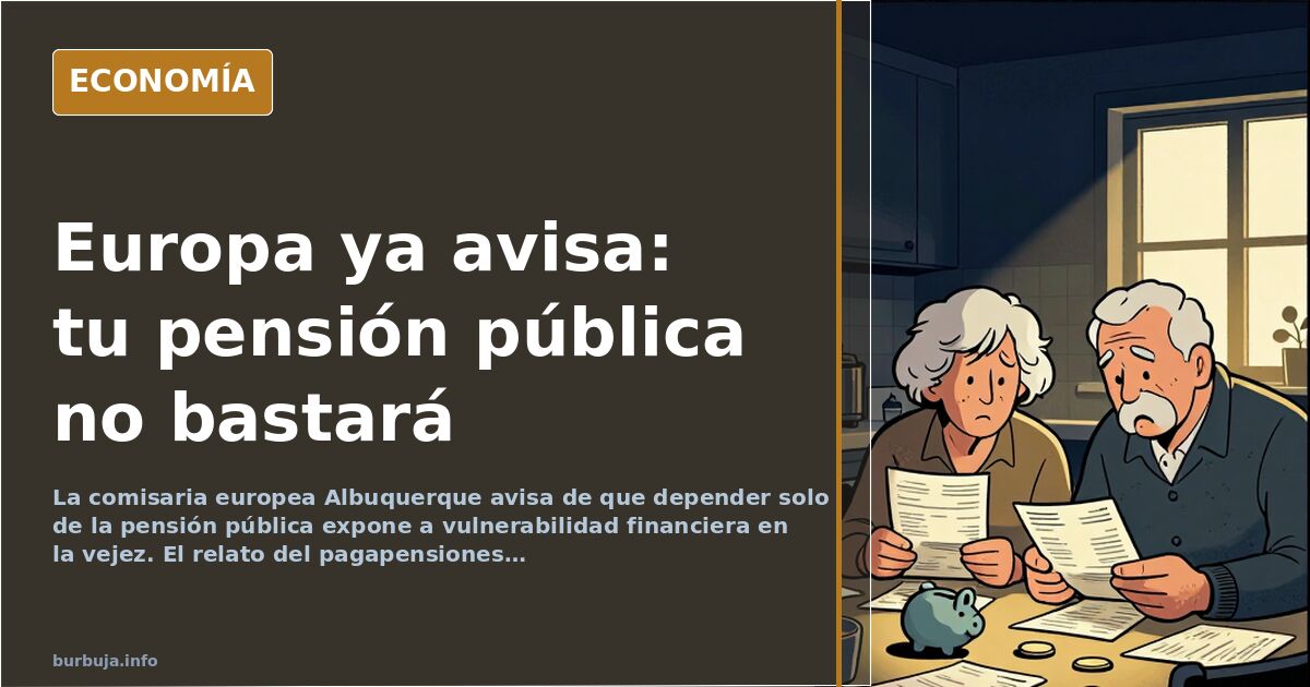 Ilustración editorial de una hucha de pensiones agrietada sobre fondo azul marino con monedas doradas cayendo