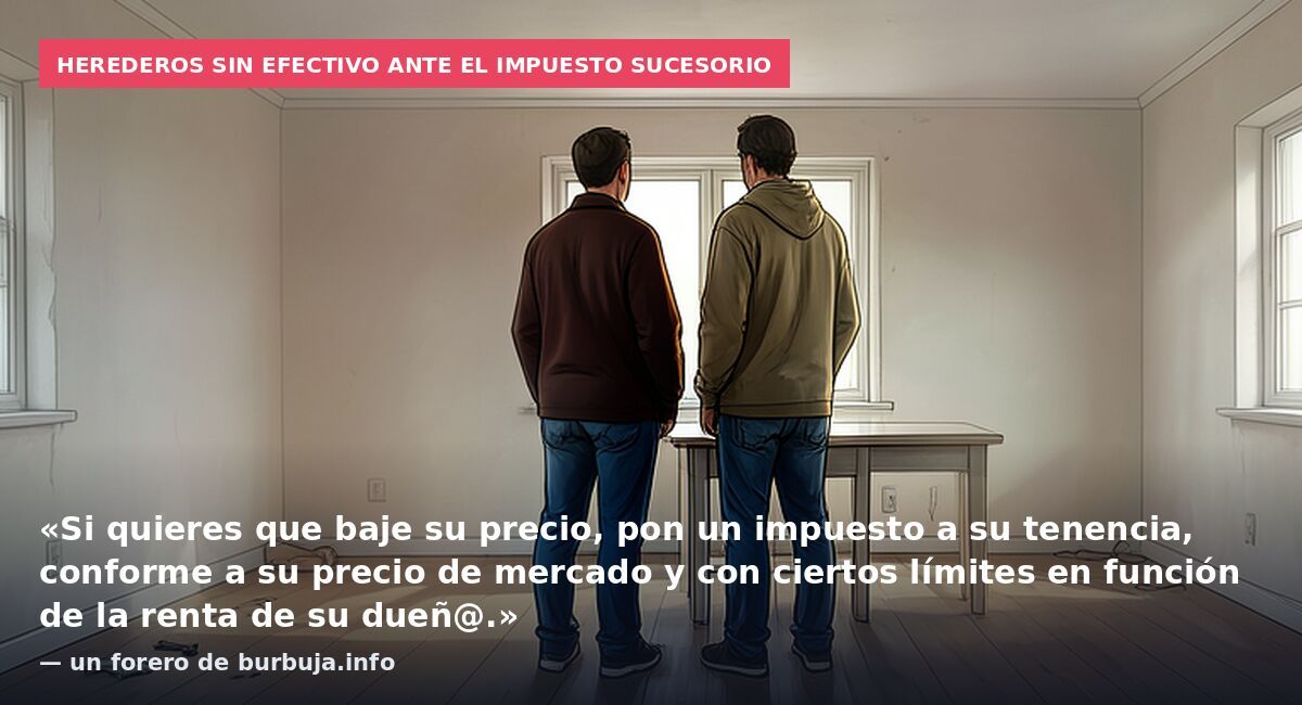 Herederos sin efectivo ante el impuesto sucesorio: «Si quieres que baje su precio, pon un impuesto a su tenencia, conforme a su precio de mercado y con ciertos límites en función de la renta de su dueñ@.» — un forero de burbuja.info