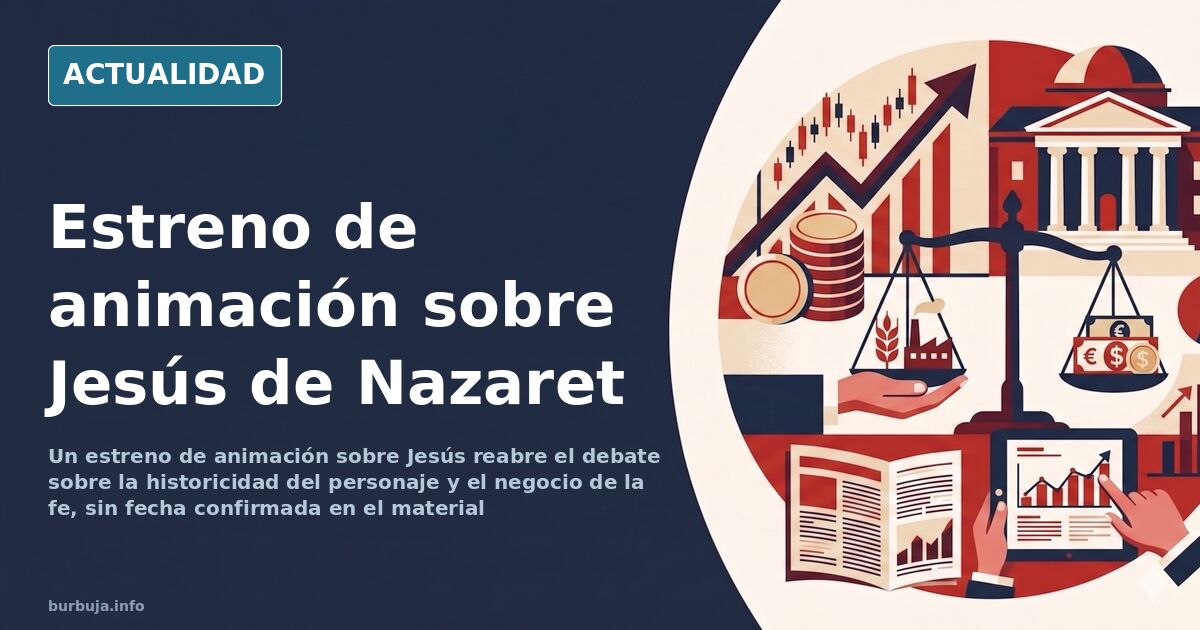 Ilustración editorial de una sala de cine con cartel de una película sobre Jesús de Nazaret y butacas vacías en primer plano