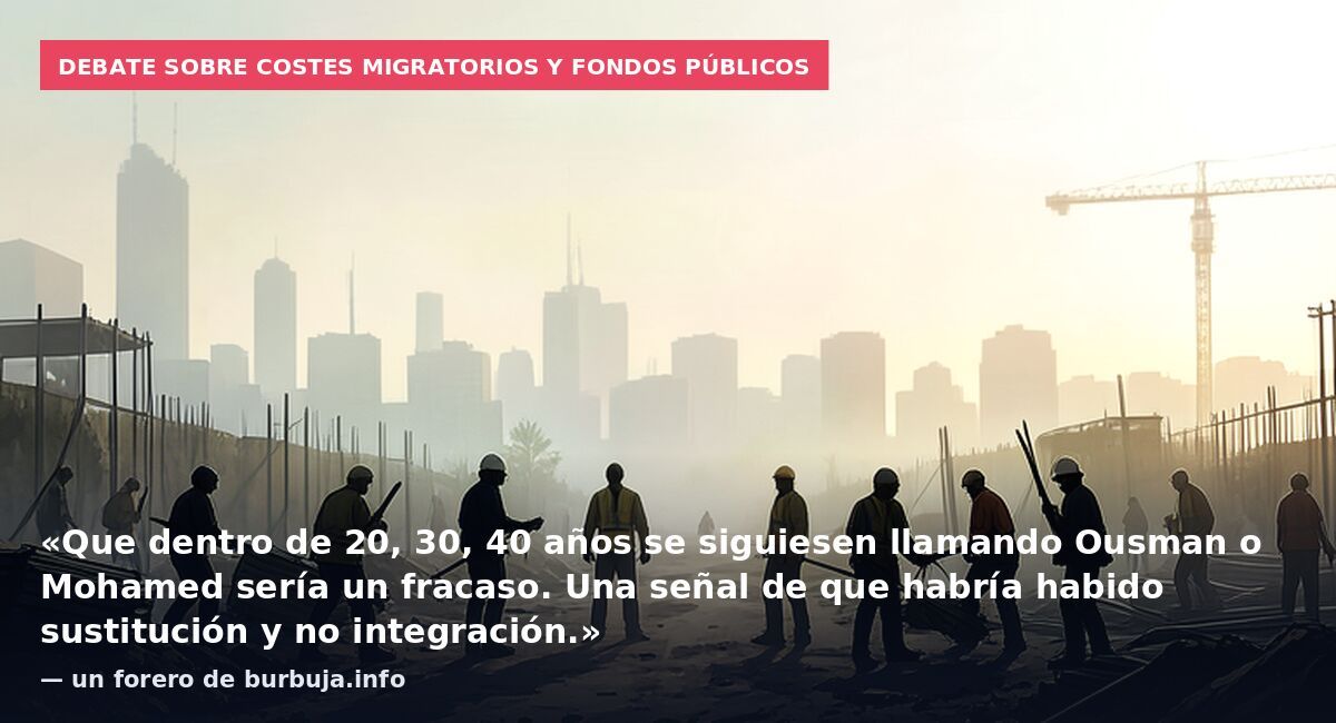 Debate sobre costes migratorios y fondos públicos: «Que dentro de 20, 30, 40 años se siguiesen llamando Ousman o Mohamed sería un fracaso. Una señal de que habría habido sustitución y no integración.» — un forero de burbuja.info