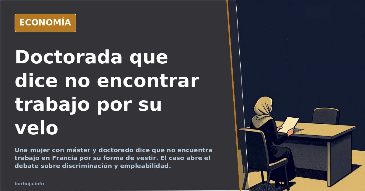 Ilustración editorial de una mujer con velo sosteniendo un diploma, ante una puerta de oficina cerrada