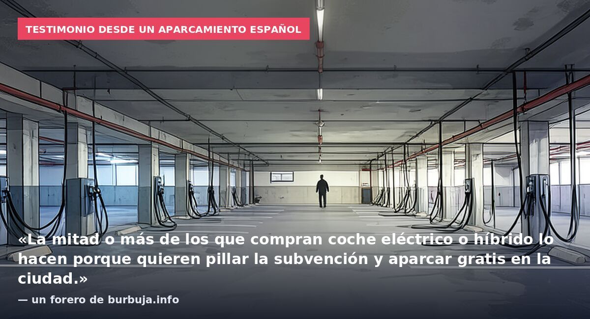 Testimonio desde un aparcamiento español: «La mitad o más de los que compran coche eléctrico o híbrido lo hacen porque quieren pillar la subvención y aparcar gratis en la ciudad.» — un forero de burbuja.info