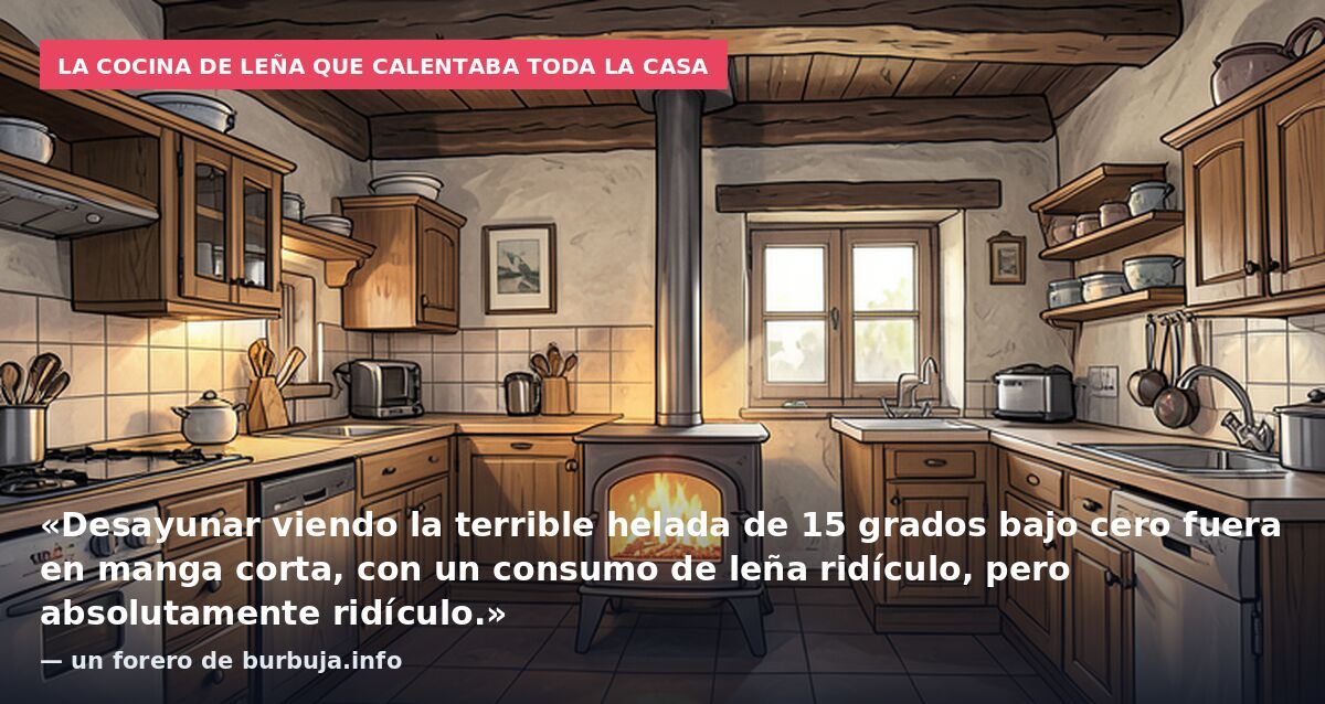 La cocina de leña que calentaba toda la casa: «Desayunar viendo la terrible helada de 15 grados bajo cero fuera en manga corta, con un consumo de leña ridículo, pero absolutamente ridículo.» — un forero de burbuja.info