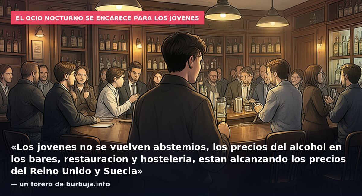 El ocio nocturno se encarece para los jóvenes: «Los jovenes no se vuelven abstemios, los precios del alcohol en los bares, restauracion y hosteleria, estan alcanzando los precios del Reino Unido y Suecia» — un forero de burbuja.info