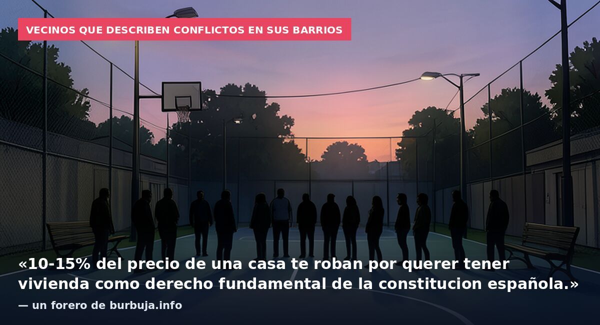 Vecinos que describen conflictos en sus barrios: «10-15% del precio de una casa te roban por querer tener vivienda como derecho fundamental de la constitucion española.» — un forero de burbuja.info