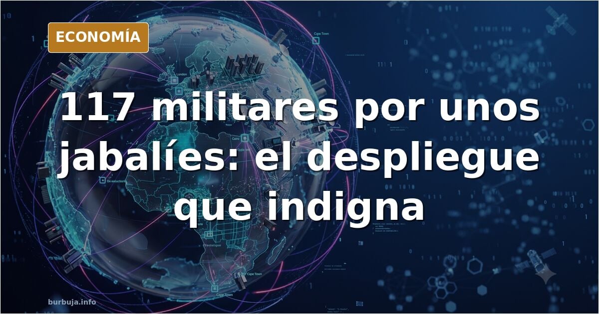 Ilustración editorial de un despliegue militar en un monte mediterráneo con vehículos y efectivos cercando una zona boscosa