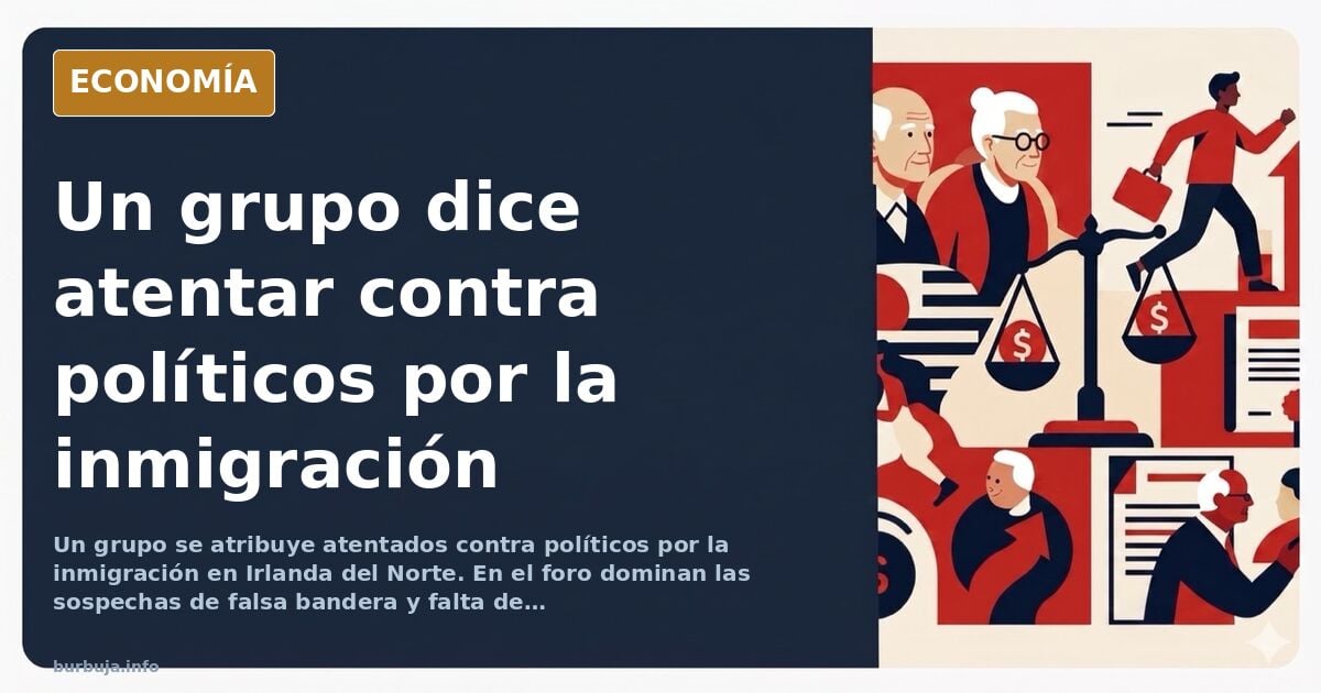 Ilustración editorial de un comunicado anónimo sobre fondo azul marino con un mapa de Irlanda del Norte y símbolos de adverte