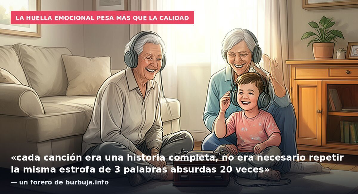 La huella emocional pesa más que la calidad: «cada canción era una historia completa, no era necesario repetir la misma estrofa de 3 palabras absurdas 20 veces» — un forero de burbuja.info