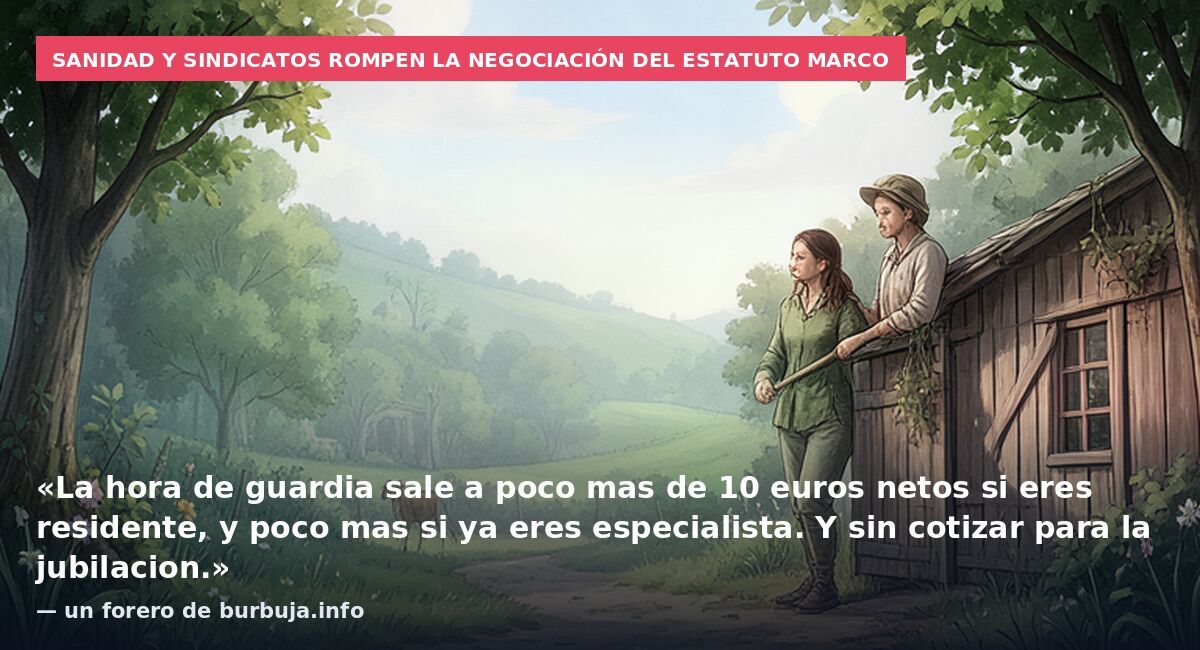 Sanidad y sindicatos rompen la negociación del Estatuto Marco: «La hora de guardia sale a poco mas de 10 euros netos si eres residente, y poco mas si ya eres especialista. Y sin cotizar para la jubilacion.» — un forero de burbuja.info