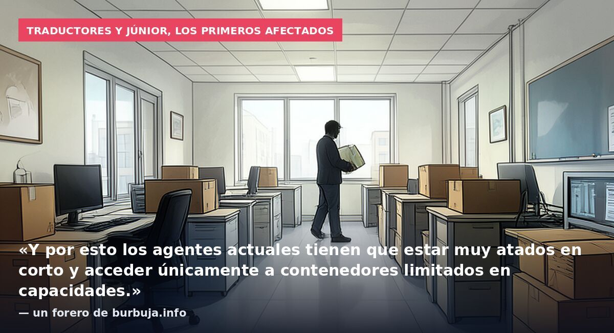 Traductores y júnior, los primeros afectados: «Y por esto los agentes actuales tienen que estar muy atados en corto y acceder únicamente a contenedores limitados en capacidades.» — un forero de burbuja.info