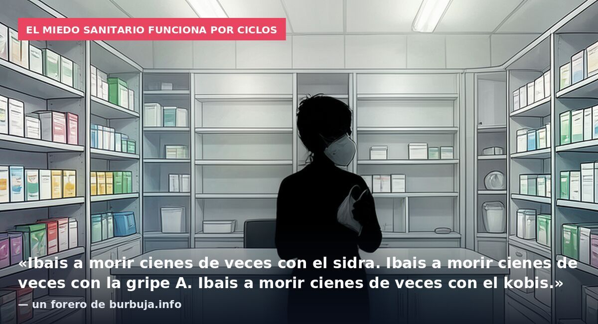 El miedo sanitario funciona por ciclos: «Ibais a morir cienes de veces con el sidra. Ibais a morir cienes de veces con la gripe A. Ibais a morir cienes de veces con el kobis.» — un forero de burbuja.info