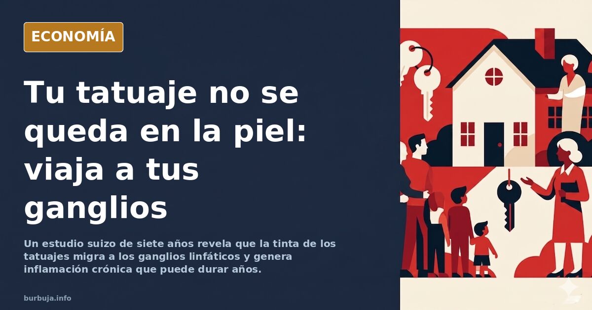 Ilustración editorial de una silueta humana con tinta azul y dorada migrando desde la piel hacia los ganglios linfáticos