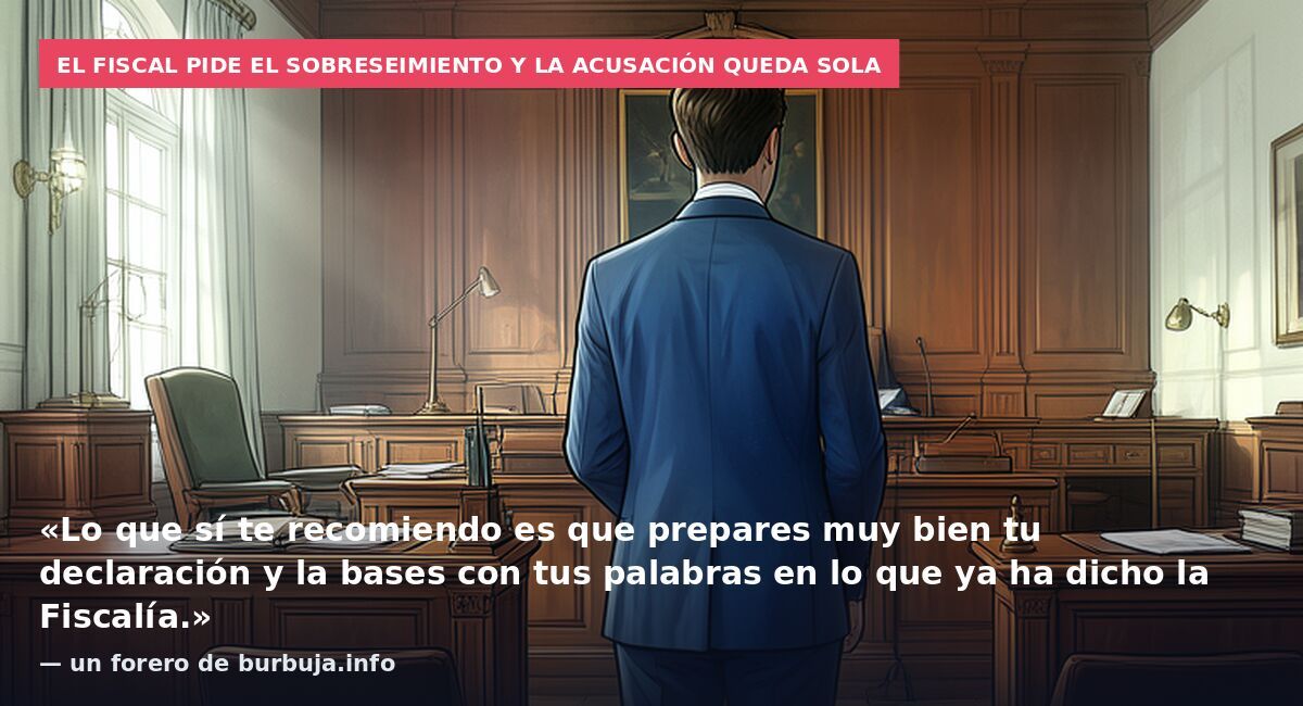 El fiscal pide el sobreseimiento y la acusación queda sola: «Lo que sí te recomiendo es que prepares muy bien tu declaración y la bases con tus palabras en lo que ya ha dicho la Fiscalía.» — un forero de burbuja.info